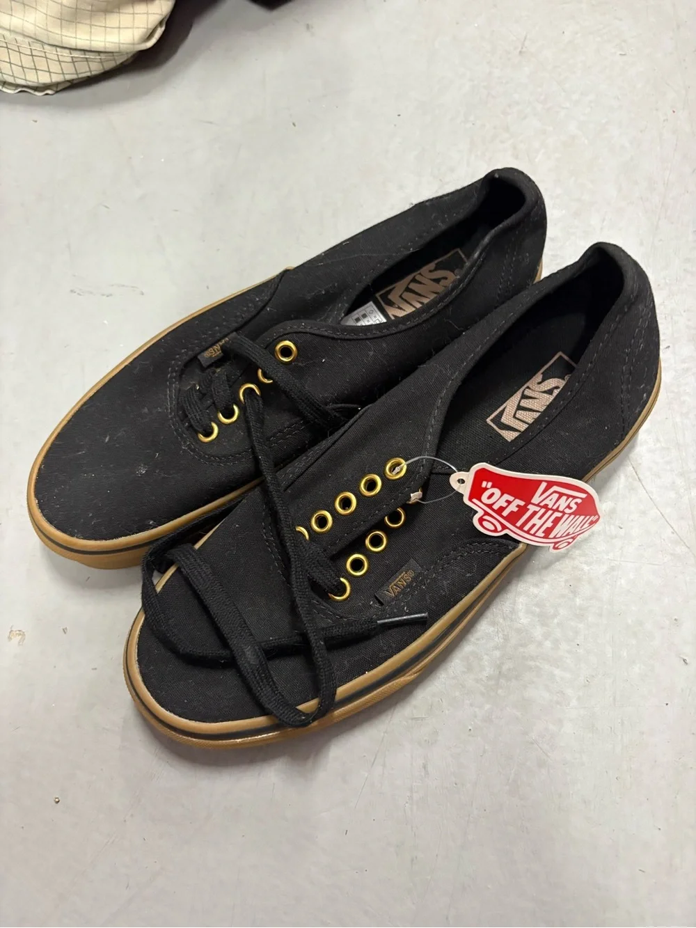 Vans Women’s Black Canvas Low-Top Sneakers with Brown Gum Sole